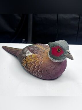 Ring Necked Pheasant Hand Painted Resin Figurine Decoy Signed 1987?